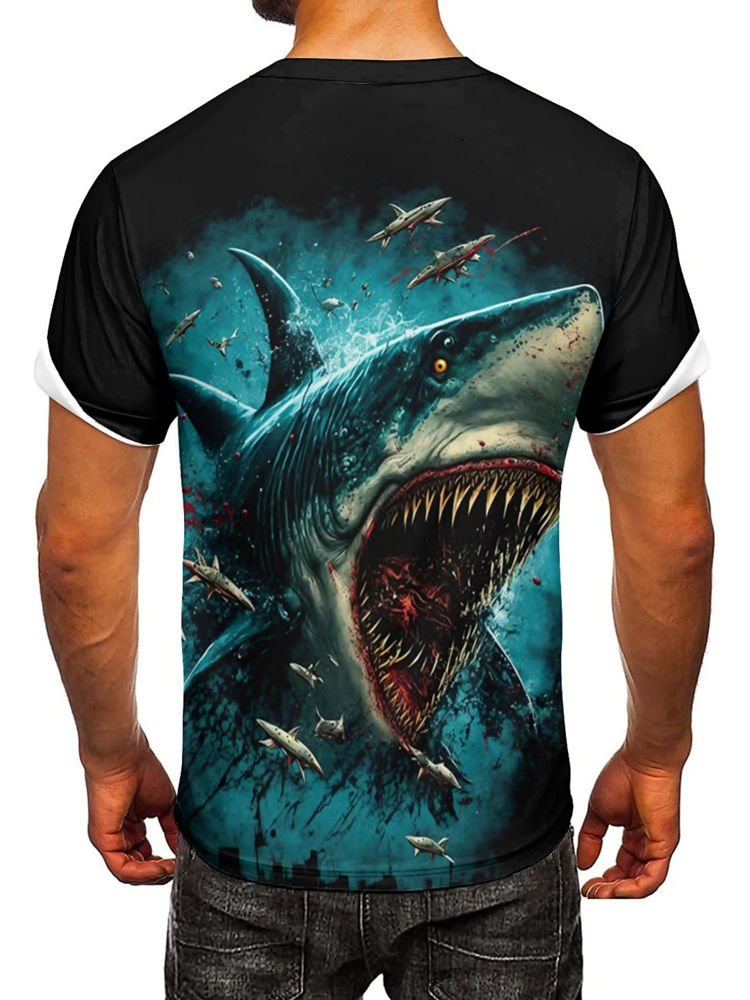Men's 3D Shark Print T-Shirt - - 3D Printing Designing บทวิจารณ์และราคา